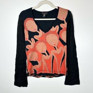 Custo Barcelona Artistic Black and Orange Long Sleeve Top